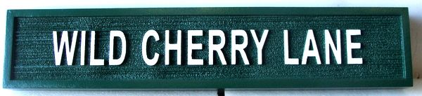 H17045 - Carved and Sandblasted Wood Grain HDU Street Name Sign, Wild Cherry Way