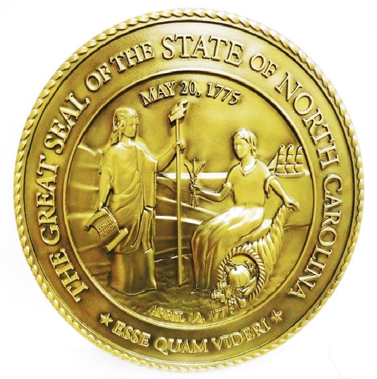 BP-1402 - Carved Plaque of the Great Seal of the State of North Carolina, 3-D Bas-relief, 24K Gold-Leaf Gilded