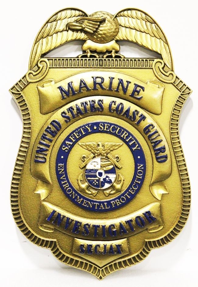 PP-1497 -  Carved 3-D Bas-Relief HDU Plaque of the Badge of a Marine Investigator, United States Coast Guard 