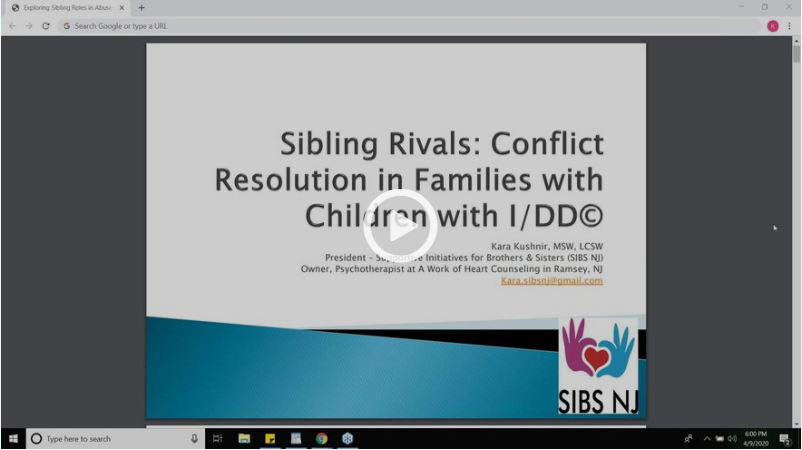 Sibling Rivals: Conflict Resolution for Children with I/DD and their Siblings
