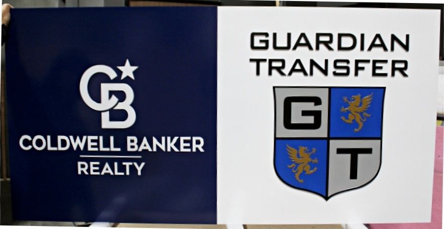 C12278 - Carved and Sandblasted HDU sign for "Coldwell Banker Realty" and "Guardian Transfer" with Logos