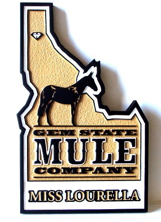SA28322 -Sandblasted and Carved HDU  Gem Store Sign in Shape of Idaho, with Mule