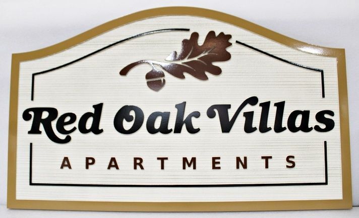 K20193 - Carved and Sandblasted HDU Sign for "Red Oak Villas Apartments"