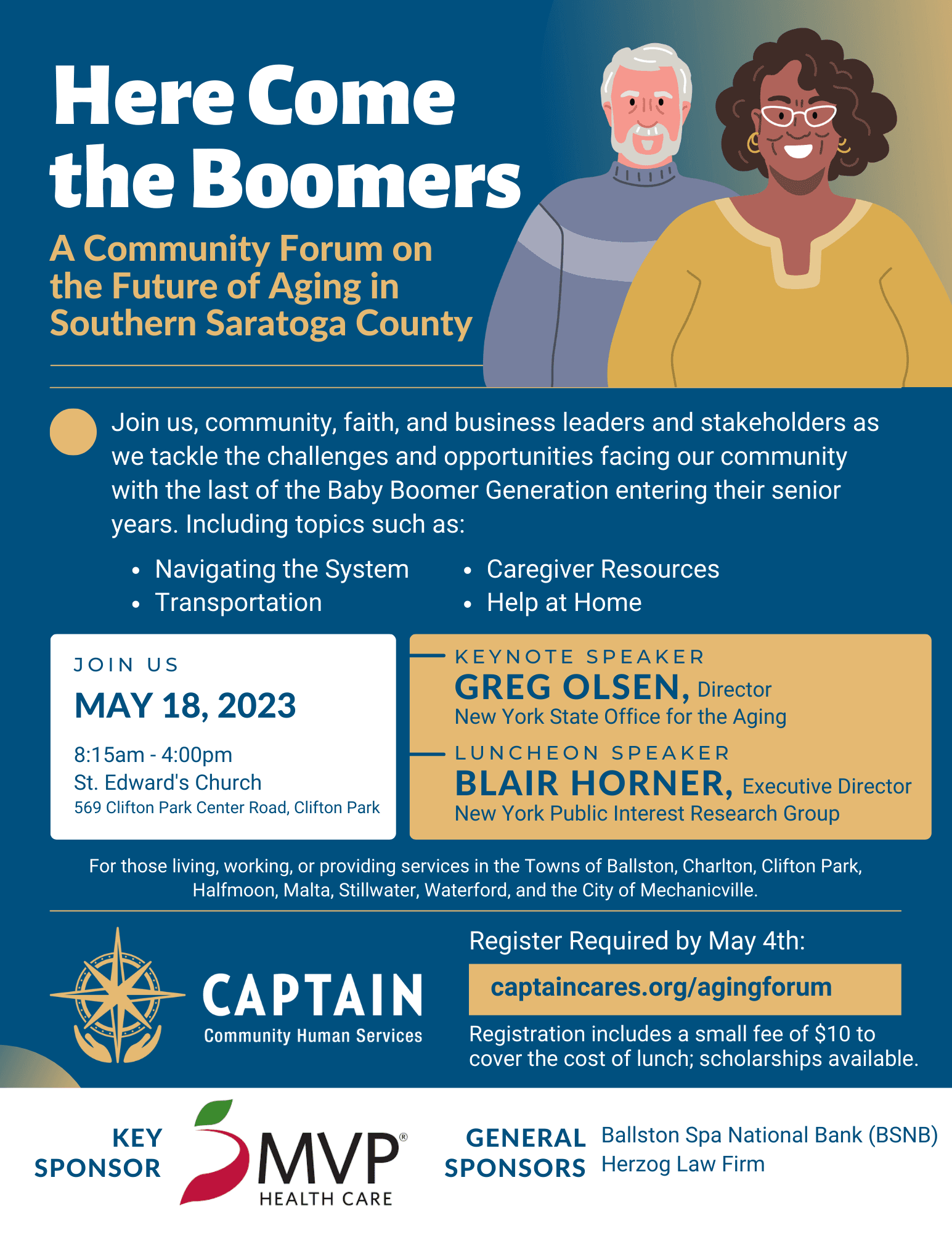 Registration Open! Here Come the Boomers: A Community Forum on the Future of Aging in Southern Saratoga County
