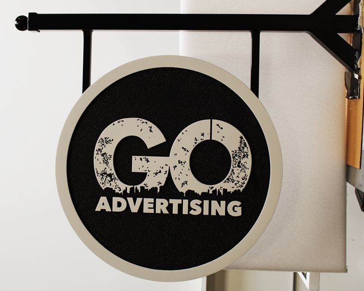 SA28813 - Carved High-Density-Urethane  Sign and Wrought Iron Bracket for the "GO Advertising" Company