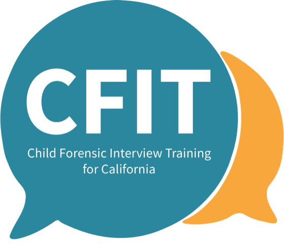 logo: two chat bubbles, one blue and one yellow. CFIT Child Forensic Interview Training for California