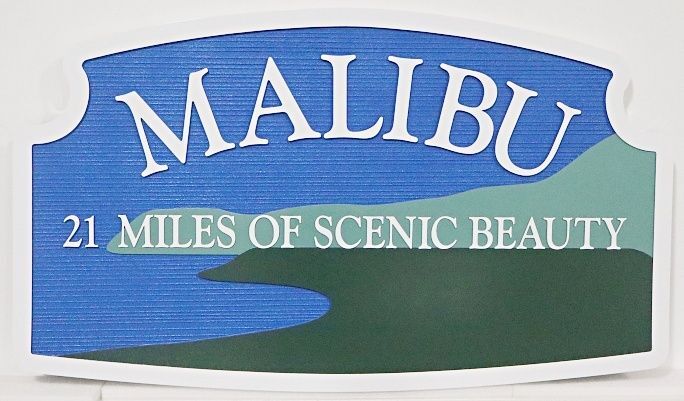 F15171 - Carved and Sandblasted HDU Entrance Sign for Malibu, California
