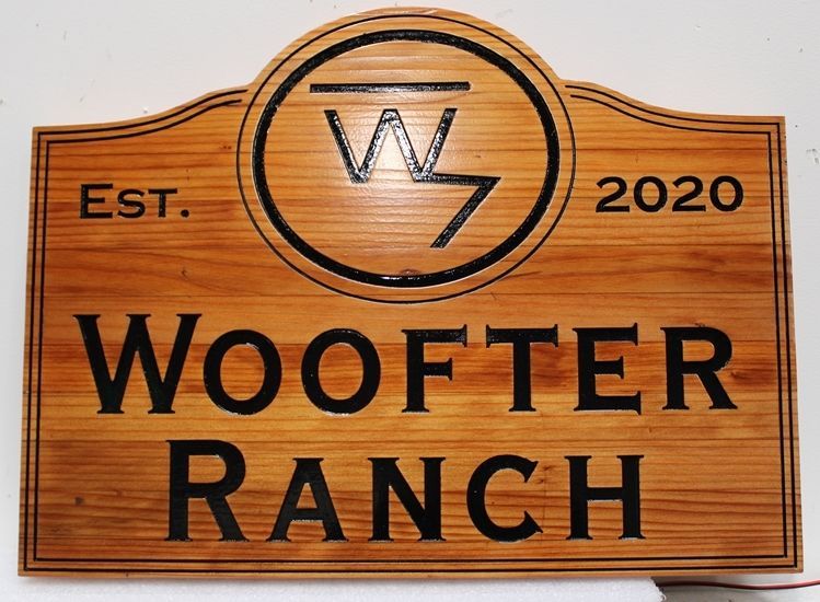 O24934 -  Carved and Engraved Redwood  Entrance Sign for the Woofter Ranch, with its Brand as Artwork