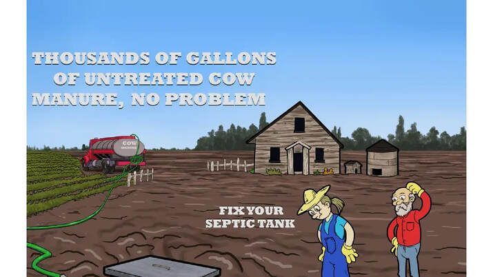 Thousands of gallons of untreated cow manure, no problem graphic.