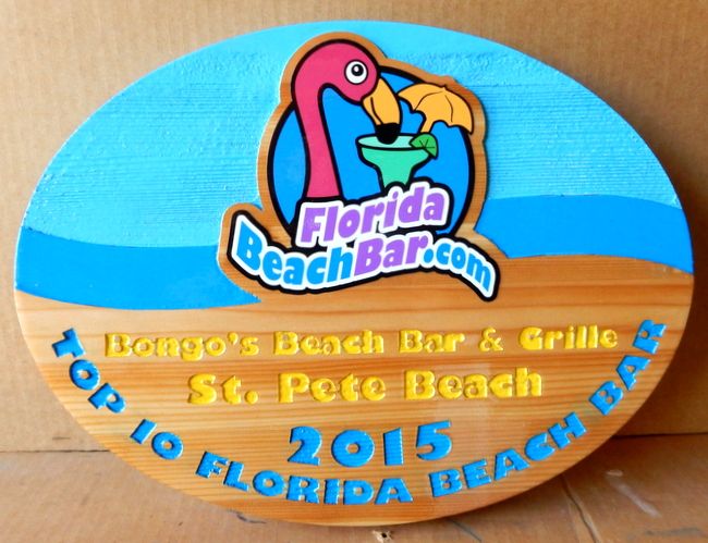 L22253 - Wood Sign for Top 10 Florida Beach Bars with Pink Pelican