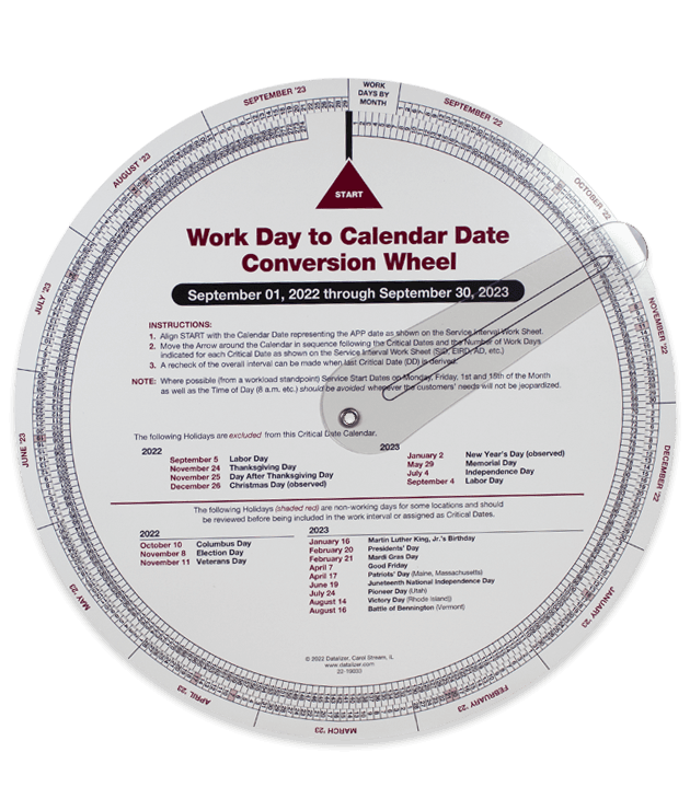 9-1/2 Inch Work Day to Calendar Date Conversion Wheel
