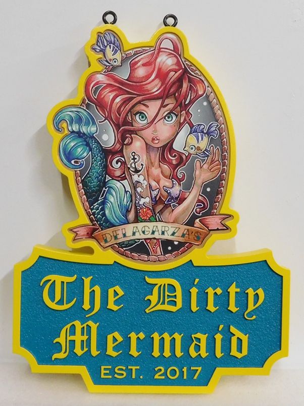 L21913 – Carved 2.5-D HDU Sign "The Dirty Mermaid"  for Seashore Residence