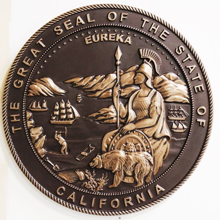 MA1035 - Plaque of the Great  Seal of the State of California. 3-D with Dark Patina