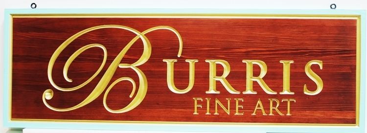 SA28337 -Engraved 2.5-D Cedar Wood  Sign for "Burris Fine Art", with 24K Gold Leaf Gilded Text
