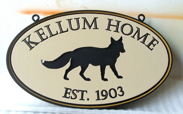 I18558 - Engraved Residence Name Sign, "Kellum Home", with Coyote