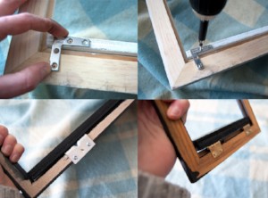 DIY framed shelves adding the brackets
