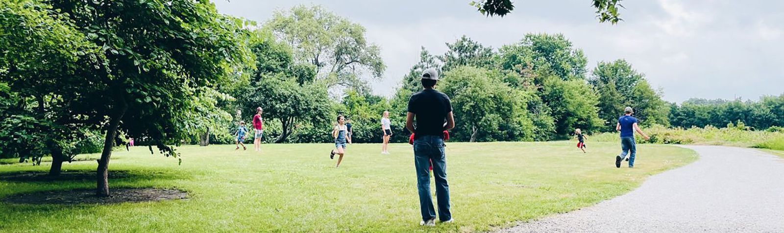 Children running around.