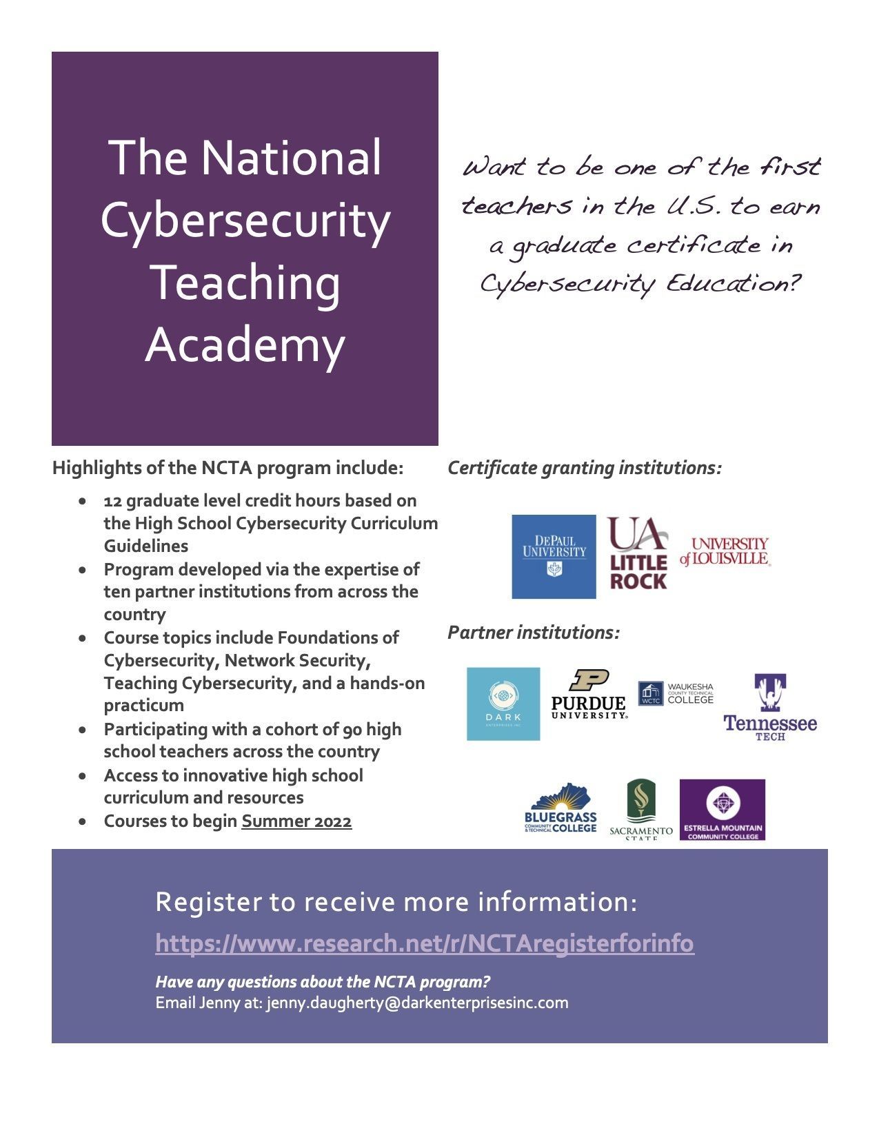 National Cybersecurity Teaching Academy for High School Teachers