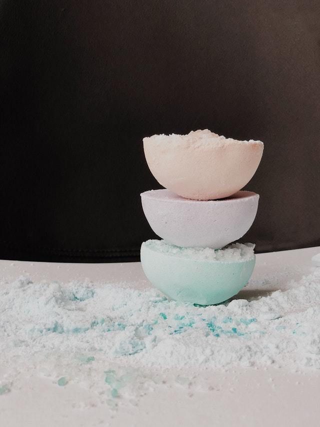 stack of three pastel bath bombs