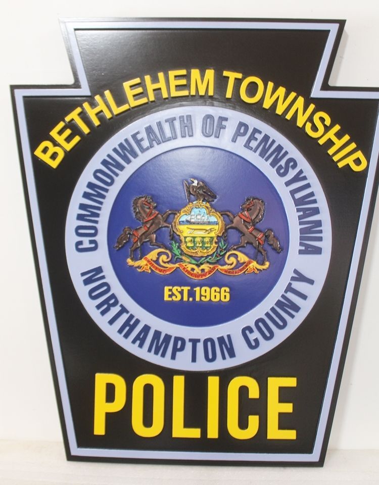 PP-2469 - Carved 2.5-D Multi-Level Artist-Painted plaque of the Shoulder Patch of a Police Officer of  Bethlehem Township in Northampton County, Commonwealth of Pennsylvania