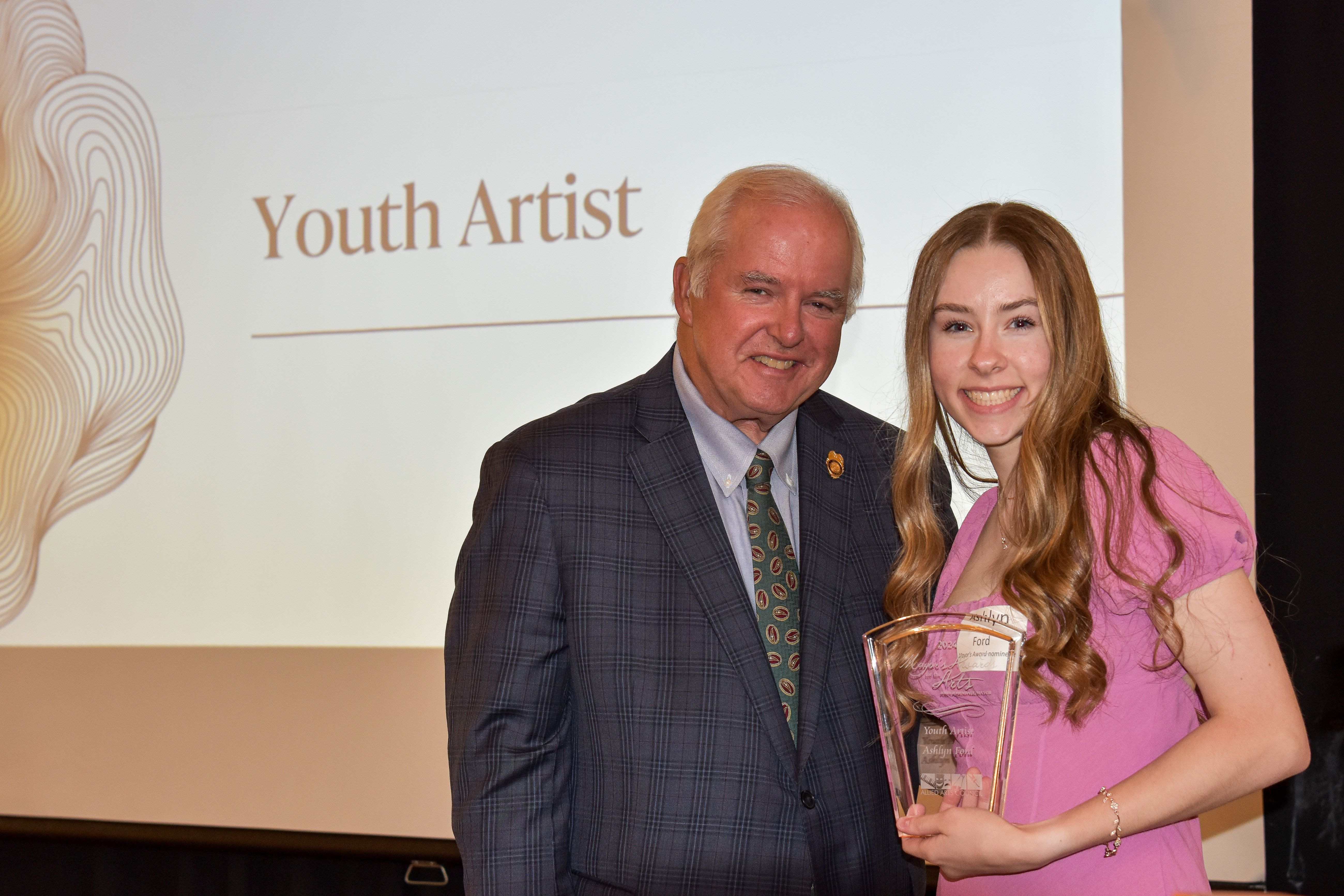 The Mayor and Terri Modlin giving Alison Schieber the Mayor’s Awards for Arts Volunteer.  