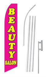 Beauty Salon Pink Swooper/Feather Flag + Pole + Ground Spike