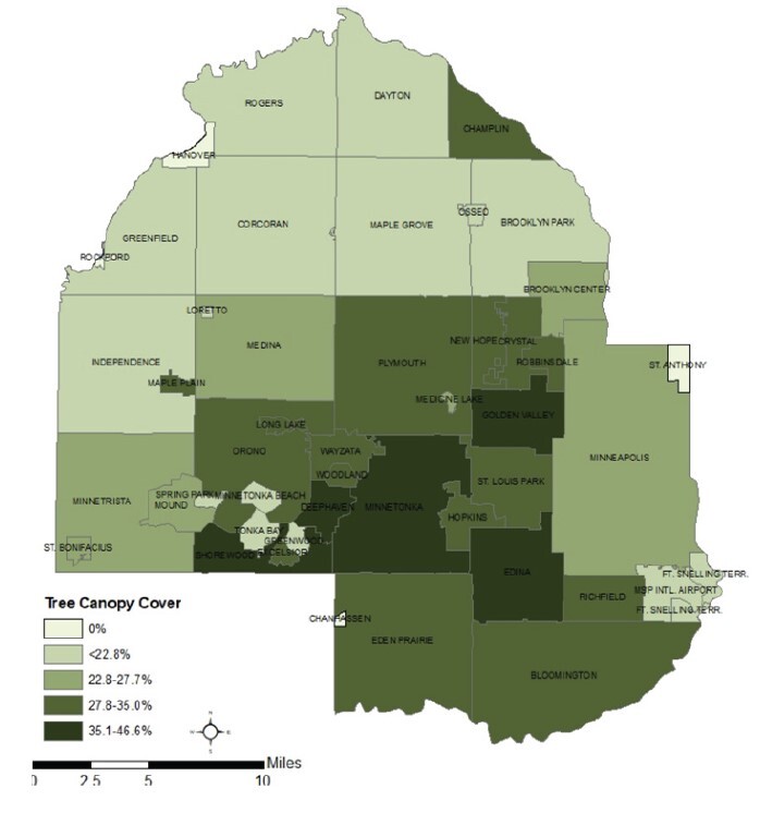 Hennepin County map of tree canopy cover