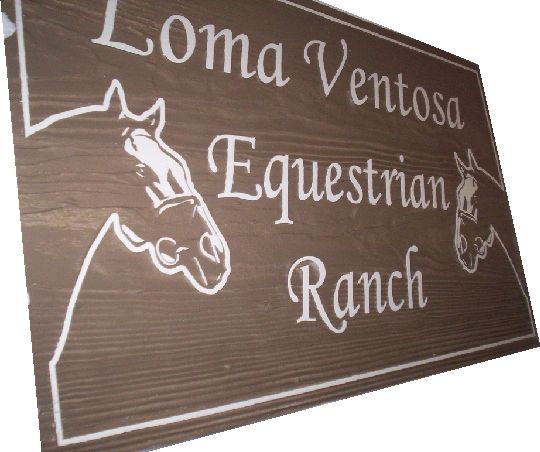 M3104 - Painted Sandblasted Redwood Sign for an Equestrian Ranch, with a Horse Head  (Gallery 24)