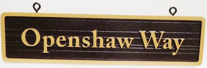 H17023 - Carved and Sandblasted Wood Grain Street Name Sign, Raised Text and Border 
