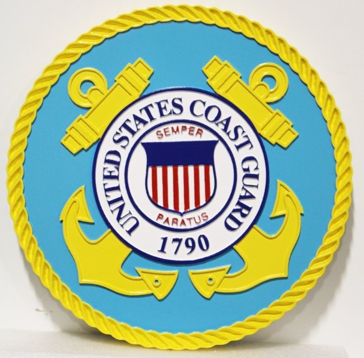 United States Coast Guard 1790 Anchors Red Round 12" Diameter Metal Plate Sign 