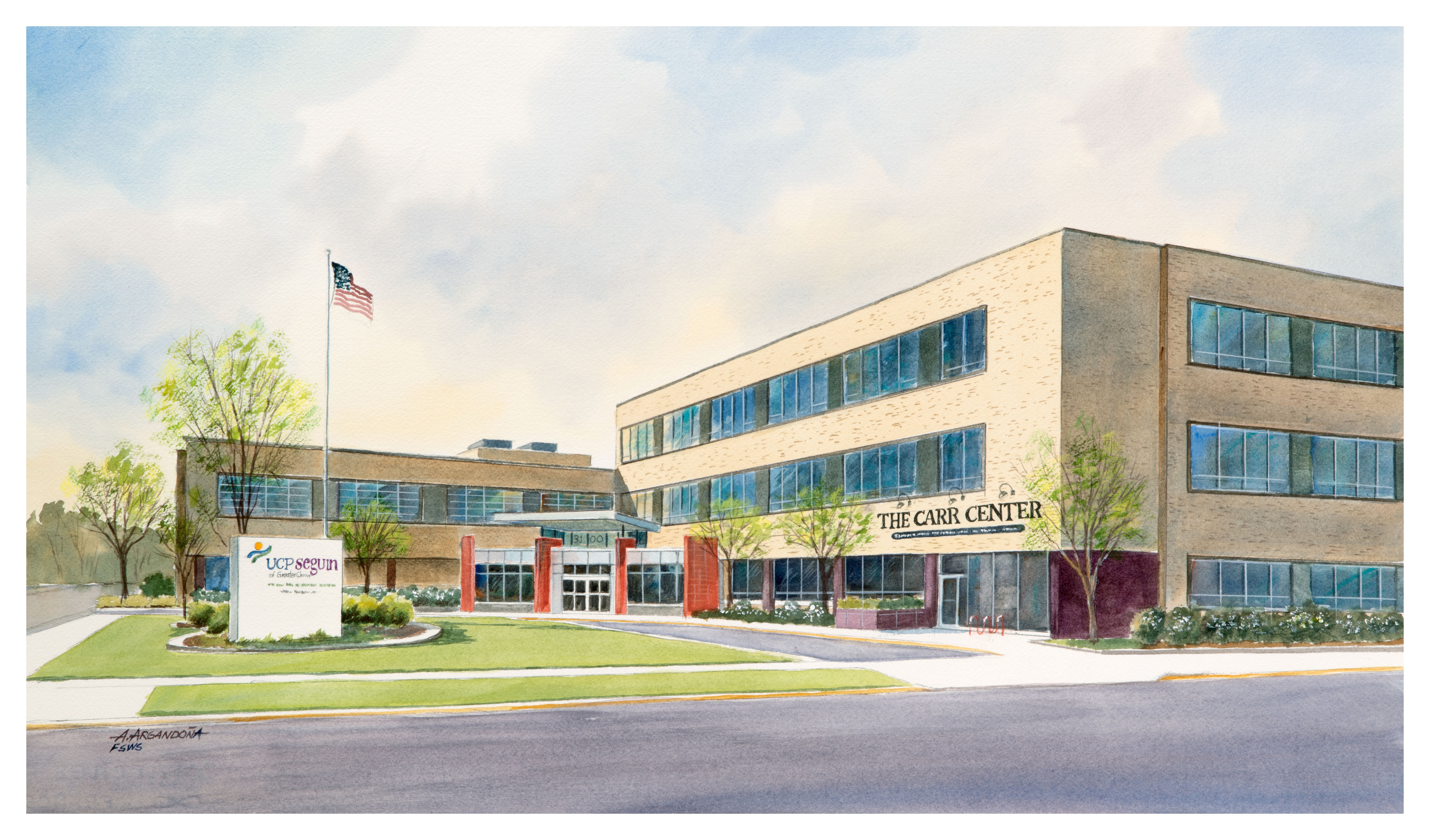 watercolor painting of The Carr Center in Cicero