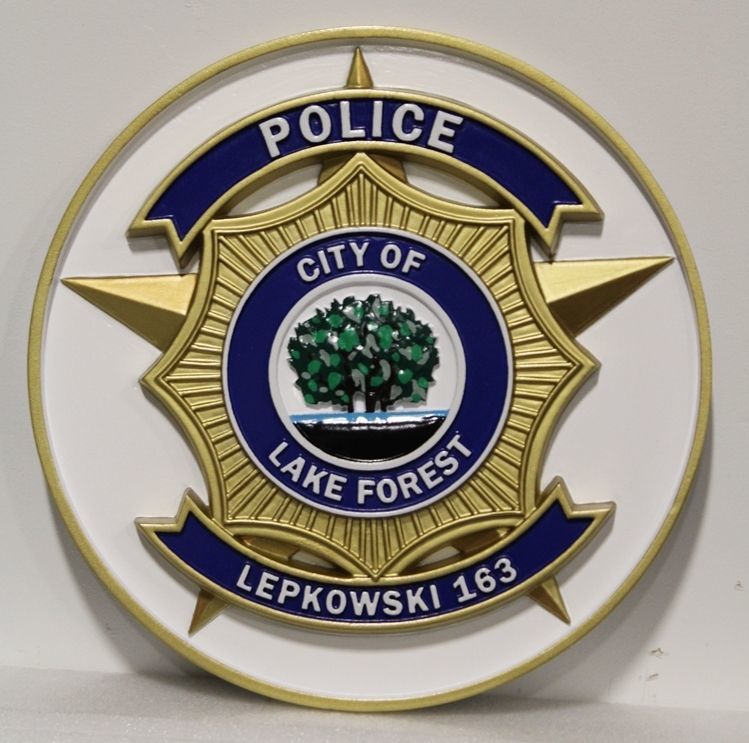 PP-3065 - Carved Plaque of the Seal of the Police of the City of Lake Forest, 2.5-D Artist-Painted