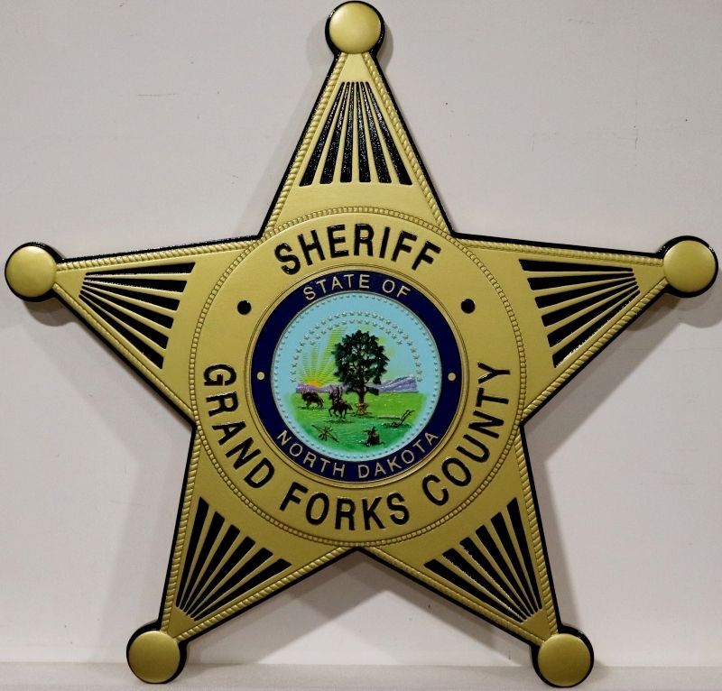 PP-1771 - Badge Plaque of the Sheriff, Grand Forks County, North Dakota, 3-D HDU Artist-Painted with Gold Finish