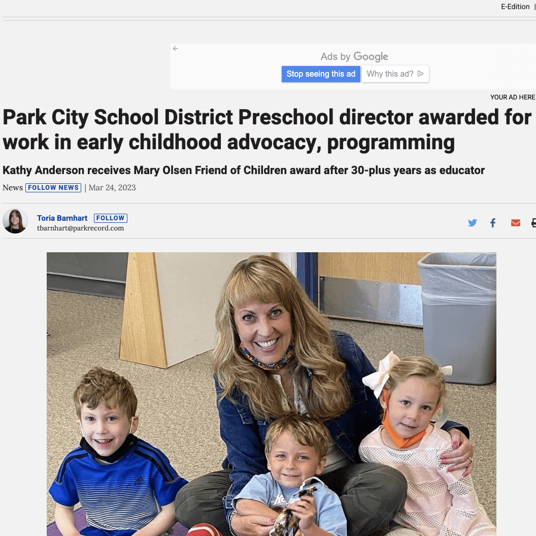 Park City School District Preschool Director Awarded for Work in Early Childhood Advocacy, Programming