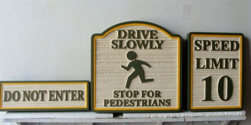H17219 -   Carved and Sandblasted HDU "Drive Slowly, Stop for Pedestrians" Signs