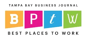Tampa Bay Business Journal Best Places to Work logo with colorful blocks displaying the letters B, P, T, and W, representing the publication's workplace excellence recognition.
