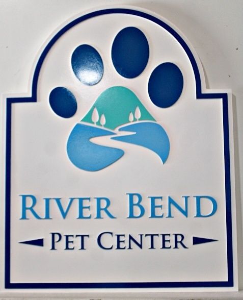 BB11802 - Custom Carved Sign for "Riverbend Pet Center" with Artwork
