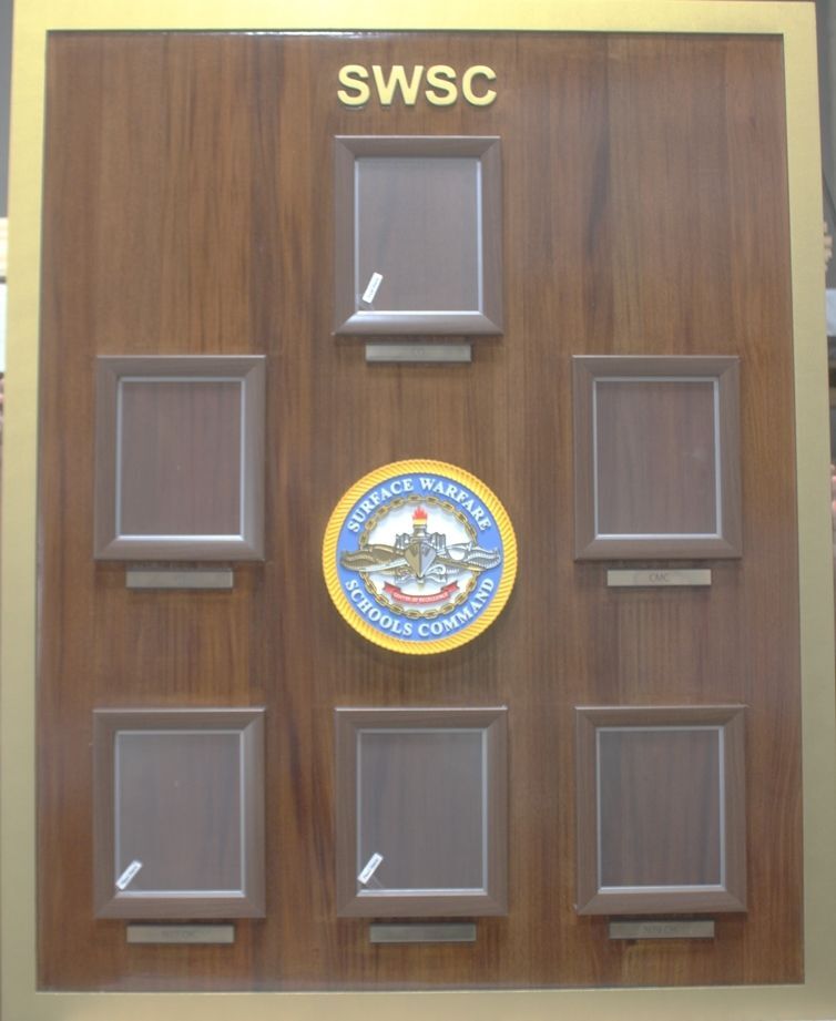 JP-1337A - Carved Mahogany Chain-of-Command Photo Board  for Surface Warfare Schools Command (SWSC)