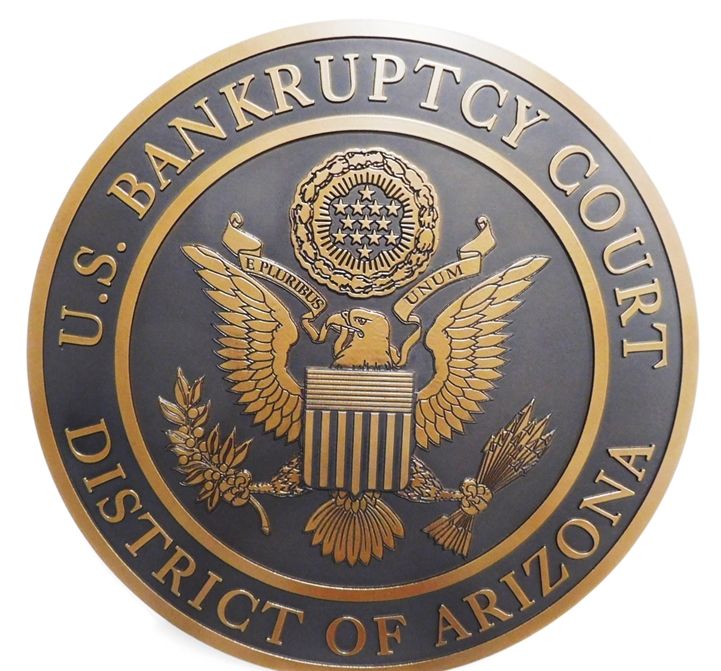 FP-1410 - Carved Plaque of the Seal of  the US Bankruptcy  Court of the District of Arizona, 2.5-D flat relief, Bronze plated