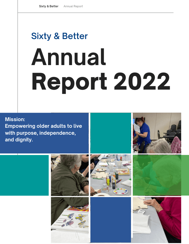 2020 Annual Report, 2705 Older Adults Served, 440 Wellness Class Enrollees, 229,043 Meals Served or Delivered, 19,408 Companion Calls, and 1,341 Volunteers.