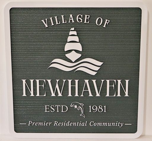 K20109A - Carved and Sandblasted HDU Entrance Sign for "Village of Newhaven"