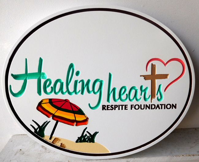 L21056 - Engraved  HDU  Beach House Sign "Healing Hearts " 