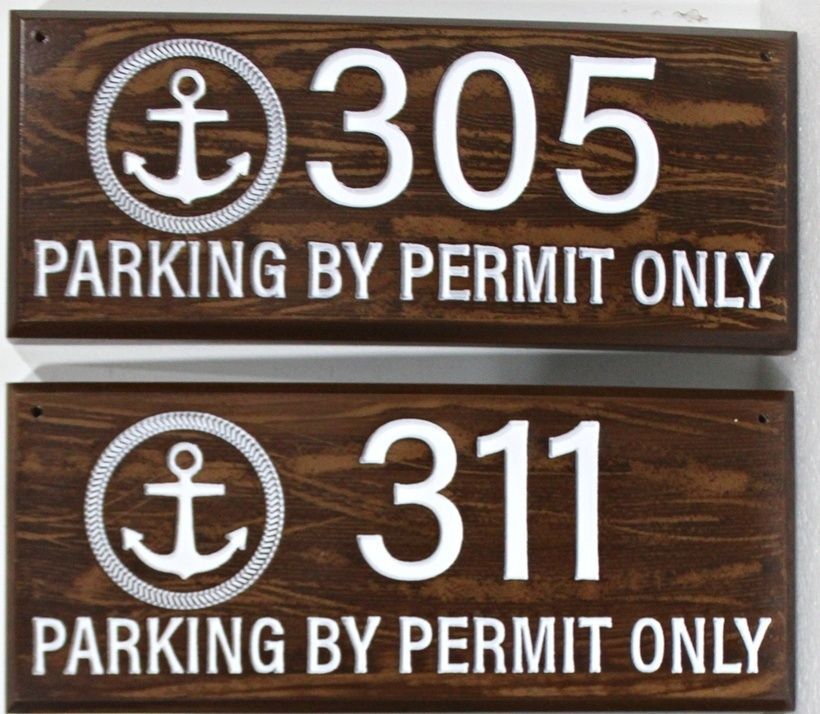 H17312 - Carved HDU "Parking by Permit Only" Street Address Signs with Artwork