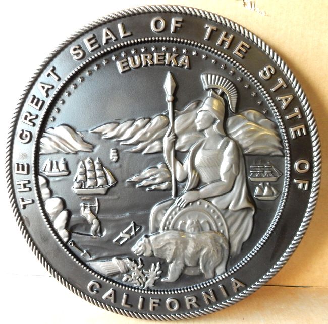 M7254 -Carved Nickel-Silver Coated Wall Plaque of the Great Seal of California