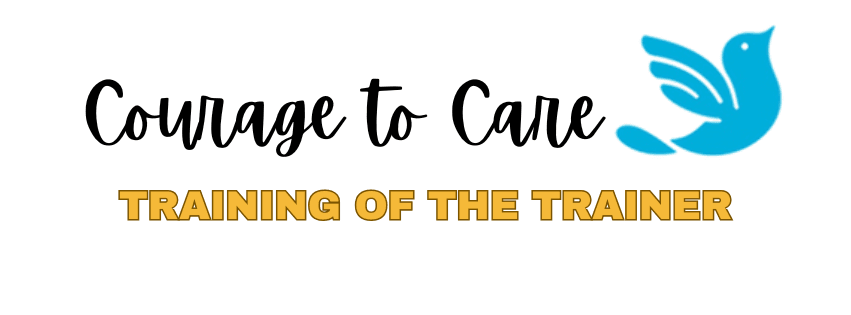 Courage to Care logo with black text and blue bird 