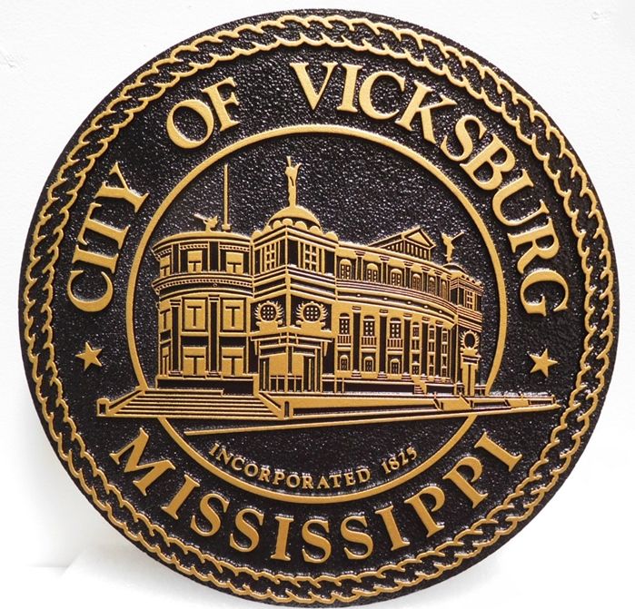 MA1165 - Seal of City of Vicksburg, Mississippi, 2.5-D and Sandblasted 