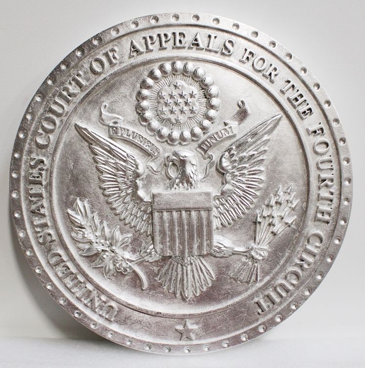 FP-1071 - Carved Plaque of the Seal of the US Court of Appeals, Fourth Circuit, 3-D Silver-Leaf Gilded 