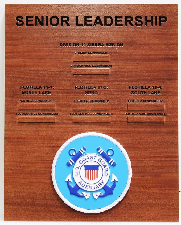 SA1338 - Chain-of-Command  Plaque for the US Coast Guard Auxiliary,   Carved from African Mahogany