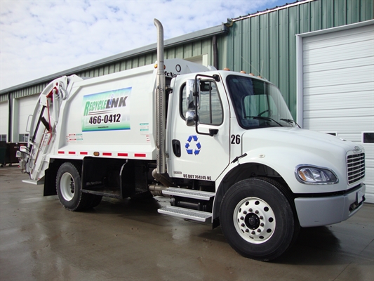 A recycling services truck at Uribe Refuse Services in Lincoln, NE