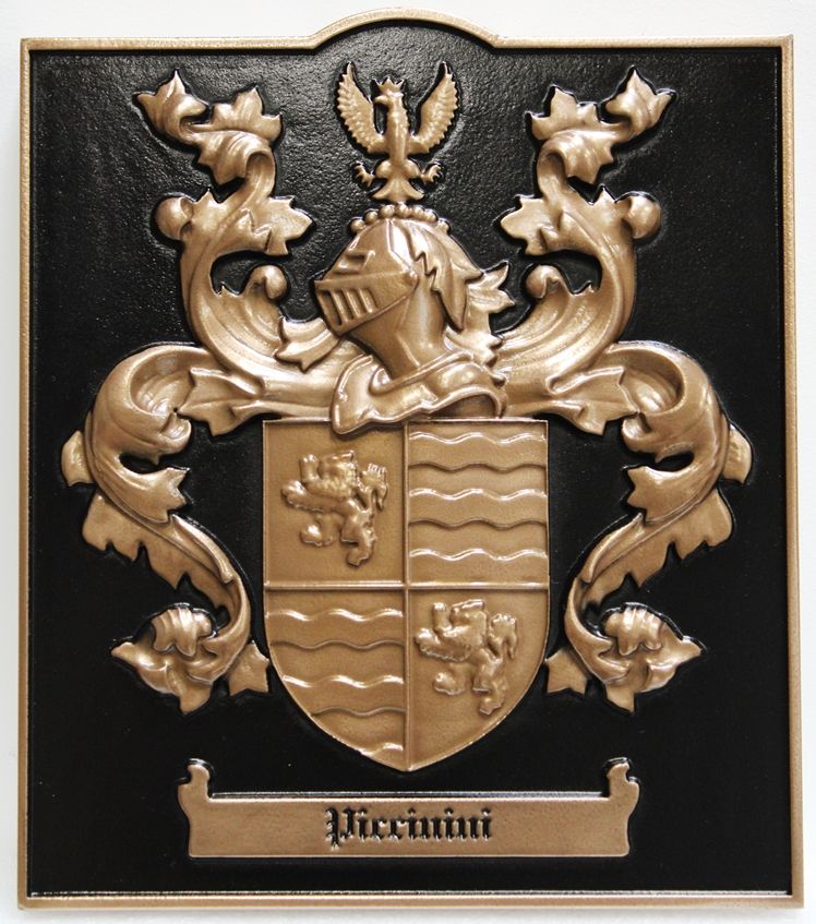 XP-1023 - Carved 3D Bas-relief HDU Plaque of a Coat-of-Arms with Eagle, Helmet and Shield